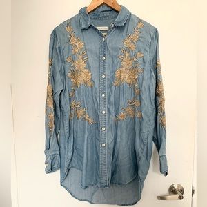 Zara Premium Denim Embroidered Blouse